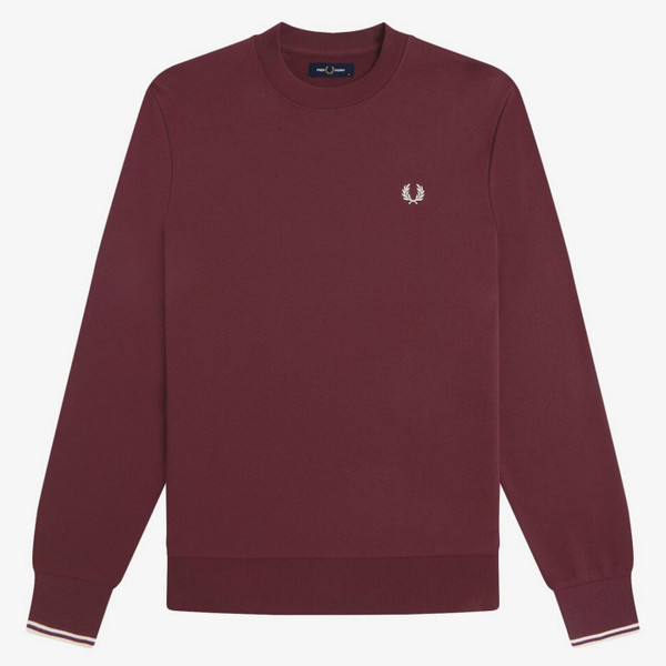 Fred Perry Crew Neck Sweatshirt in Oxblood / Ecru - Front Flat