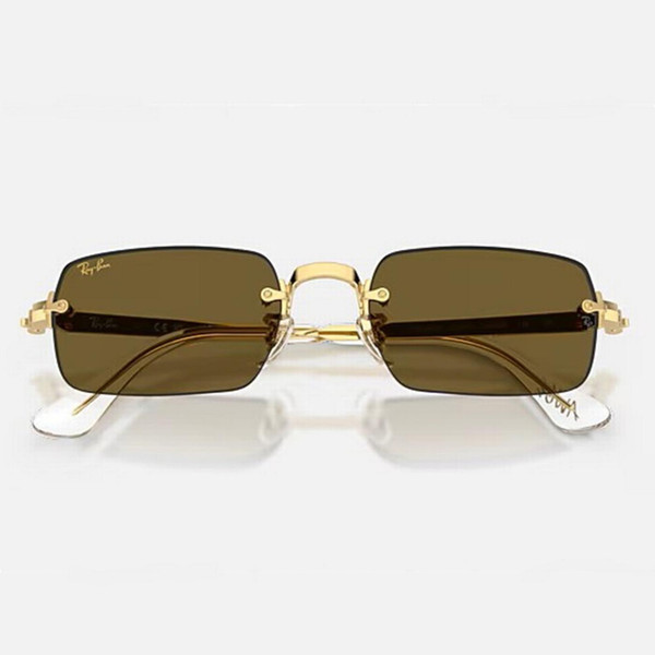Ray-Ban x A$AP Rocky RB3928 Metal Collection Rimless Sunglasses in Arista / Dark Brown - Folded