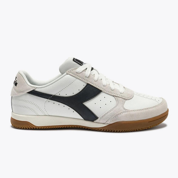 Diadora Seoul Indoor Terrace Inspired Leather Sneakers in White / Black - Side View