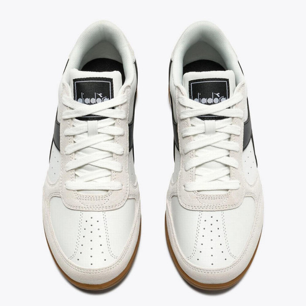 Diadora Seoul Indoor Terrace Inspired Leather Sneakers in White / Black - Pair From Above