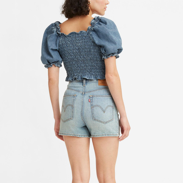 Levi's Rey Retro 1970s Smocked Denim Ruffle Top in Freaky Friday