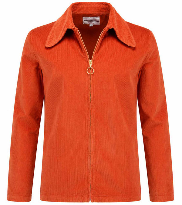 Madcap England Ziggy cord ring zip overshirt in cinnamon stick worn open