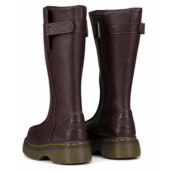 Dr Martens Buzz Hi Milled Gloss Dark Brown Boots Back View From Side