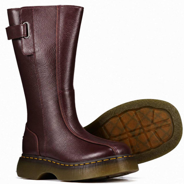 Dr Martens Buzz Hi Milled Gloss Dark Brown Boots Side and Outsole