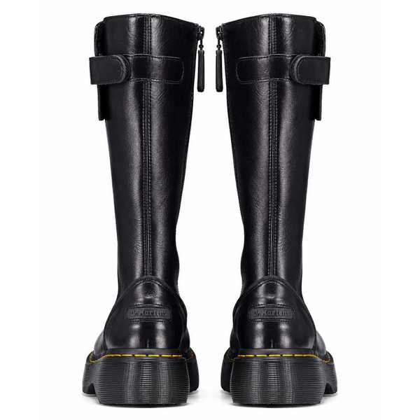 Rear view of the Dr. Martens Buzz Hi leather boots in Gloss Black
