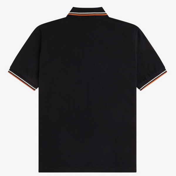 Fred Perry M12 Twin Tipped Polo Shirt in Black, Tramline White and Summer Clay - Back Flat