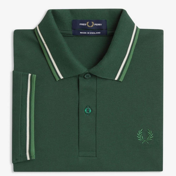 Fred Perry M12 Twin Tipped Polo Shirt in Grassroots, Tramline White and Ace Green - Folded Image
