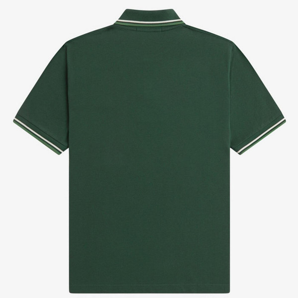 Fred Perry M12 Twin Tipped Polo Shirt in Grassroots, Tramline White and Ace Green - Back Flat