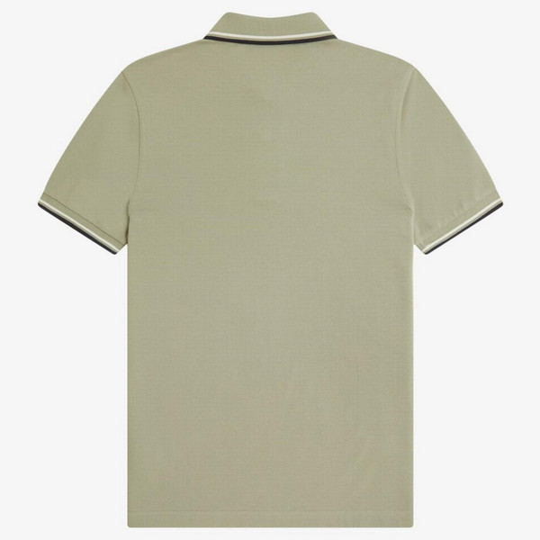 Fred Perry M3600 Mod Twin Tipped Polo Shirt in Seagrass / Ecru / Dark Airforce - Back Flat
