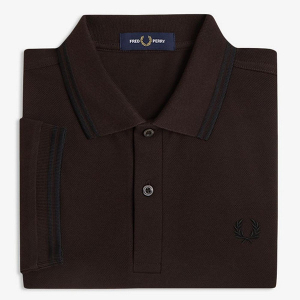 Fred Perry M3600 Mod Twin Tipped Polo Shirt in Rich Brown / Black - Front Folded
