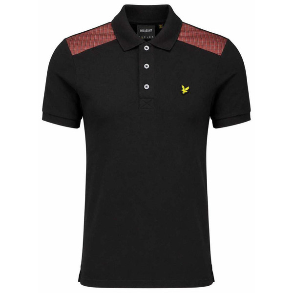 Lyle And Scott Check Shoulder Yoke Pique Polo Shirt in Jet Black