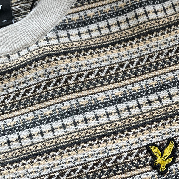 Pattern on the Lyle & Scott Fair Isle Crew Neck Jumper in Cove