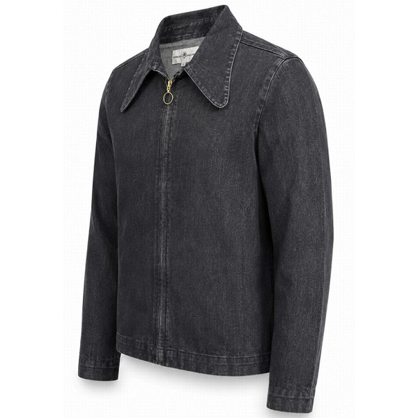 Side of the Madcap England Ziggy Retro Beagle Collar Denim Shirt Jacket in Black Stonewash