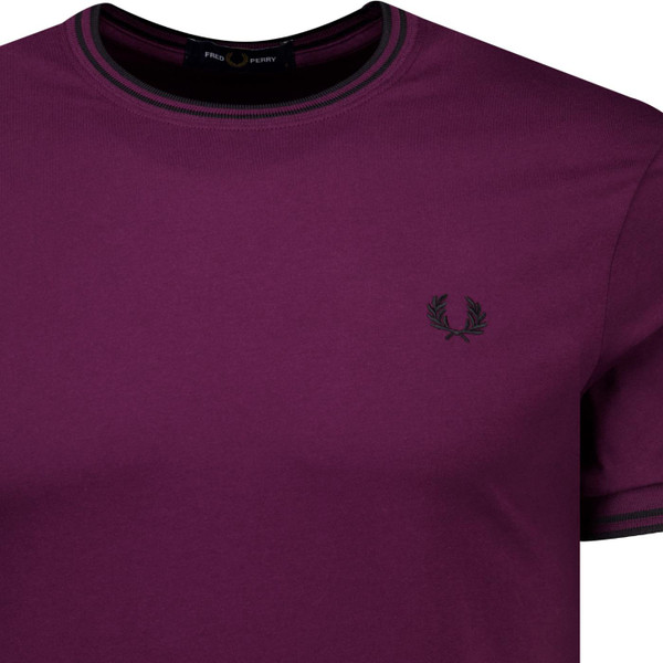 Fred Perry Mens M1588 Mod Twin Tipped T-Shirt in Plum