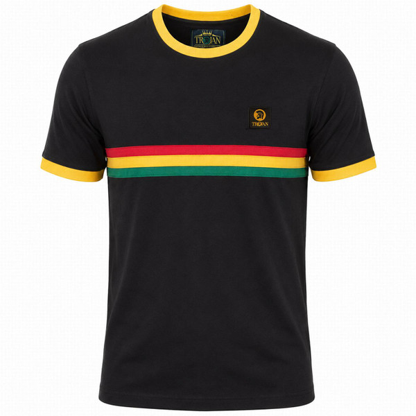Trojan Cut And Sew Chest Stripe 70s Reggae Ringer T-shirt in Black