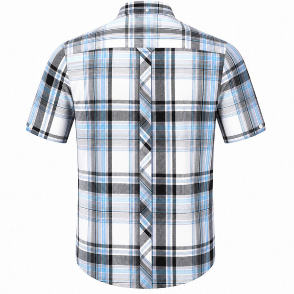 Trojan Mod Check Button Down Short Sleeve Shirt in White and Black Back View