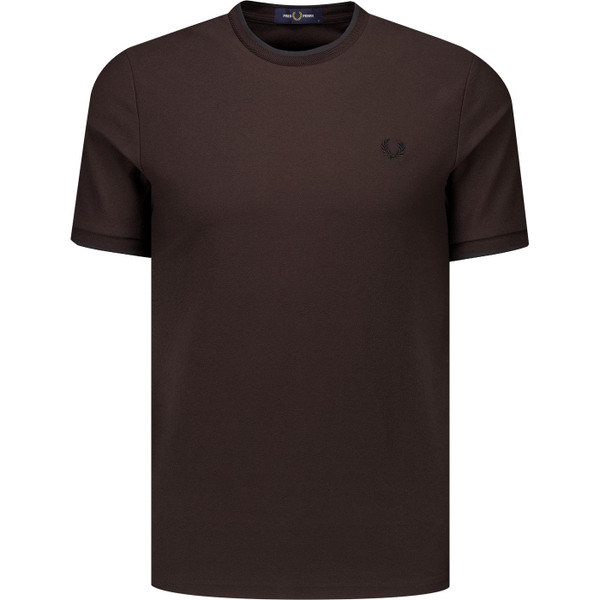 Fred Perry Mens Trim Detail Crepe Piqué TShirt in Brown