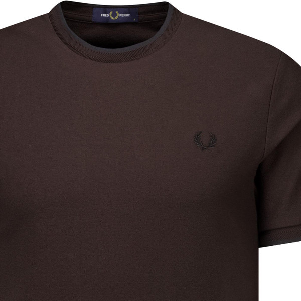 Fred Perry Mens Trim Detail Crepe Piqué TShirt in Brown