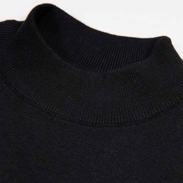 Luke 1977 Jenson 1000 Knitted Mock Neck Jumper in Black - Collar Close Up