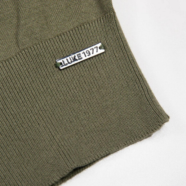 Luke 1977 Jenson 1000 Knitted Mock Neck Jumper in Clover - Branding Close Up