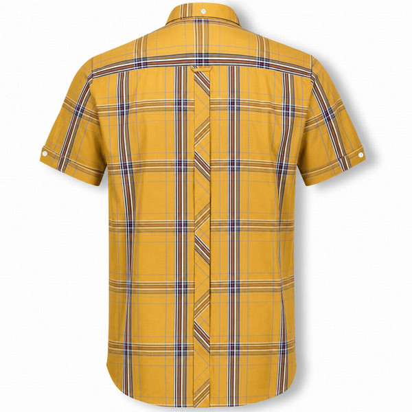 Trojan Records Men's Mod Mustard Check Short Sleeve Button Down Shirt Back View
