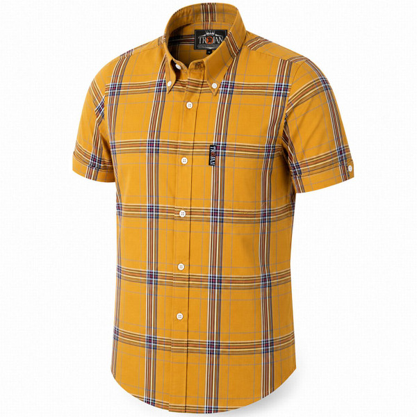 Trojan Records Men's Mod Mustard Check Short Sleeve Button Down Shirt Side View