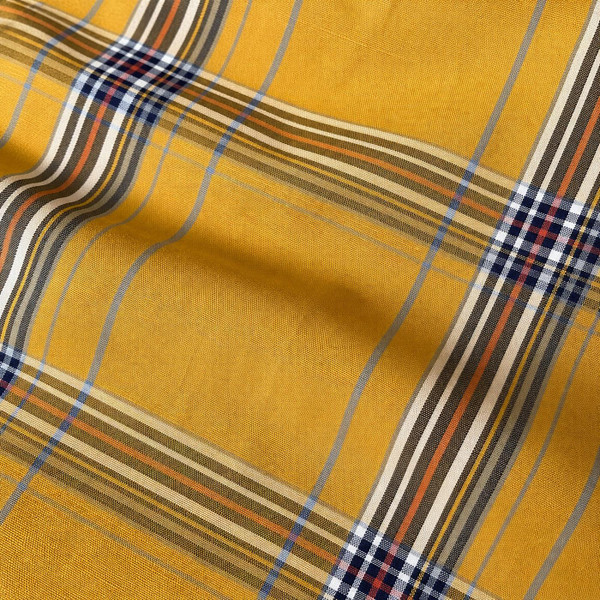 Trojan Records Men's Mod Mustard Check Short Sleeve Button Down Shirt Fabric Detail