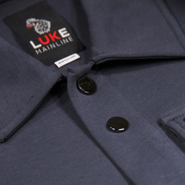 Luke 1977 Kingpin Premium Snap Stud Long Sleeve Shirt in Porpoise - Collar Close Up