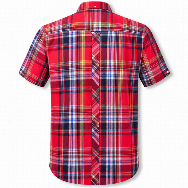 Back of the Trojan Men's Mod Button Down Short Sleeve Check Shirt in Blood