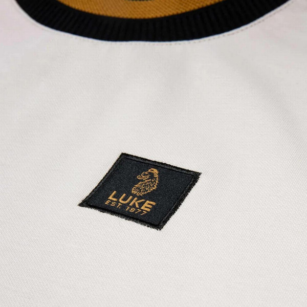 Luke 1977 Coron Honeycomb Stripe Pique T-shirt in Ice Grey - Badge Close Up 