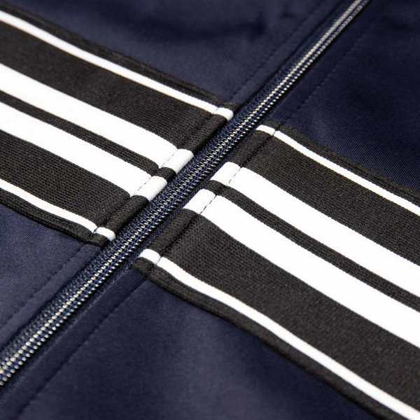 Luke 1977 Bonehead Tricot Zip Through Trim Tape Track Jacket in Dark Navy - Vintage Trim Tape Close Up