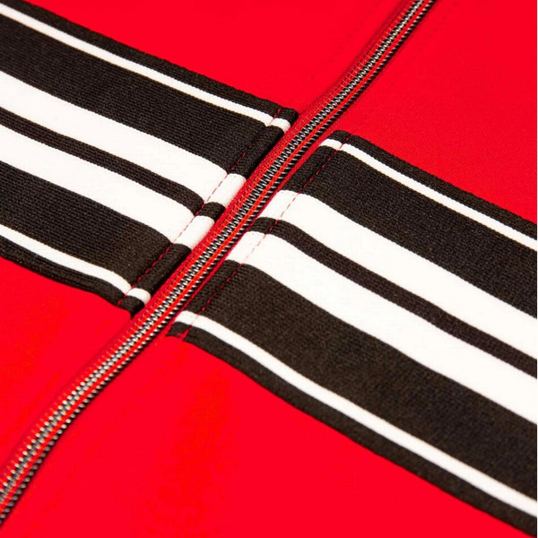 Luke 1977 Bonehead Tricot Zip Through Trim Tape Track Jacket in Red - Vintage Trim Tape Close Up