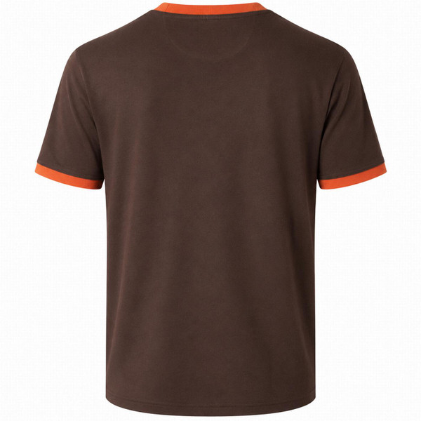 Trojan Retro 70s Cut and Sew Chest Stripe Ringer T-shirt in Chocolate Back View
