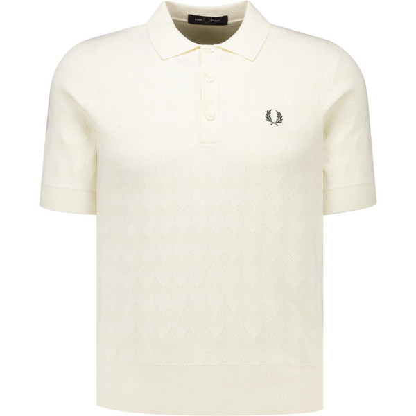 Fred Perry Mens Pointelle Knitted Mod Polo T-Shirt in Ecru