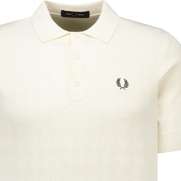 Fred Perry Mens Pointelle Knitted Mod Polo T-Shirt in Ecru