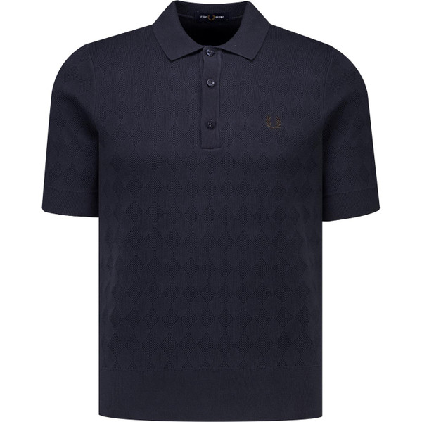 Fred Perry Mens Pointelle Knitted Mod Polo T-Shirt in Navy