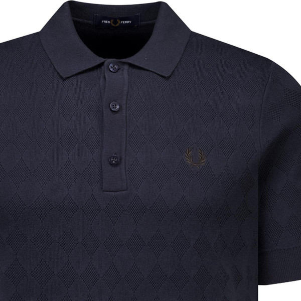 Fred Perry Mens Pointelle Knitted Mod Polo T-Shirt in Navy