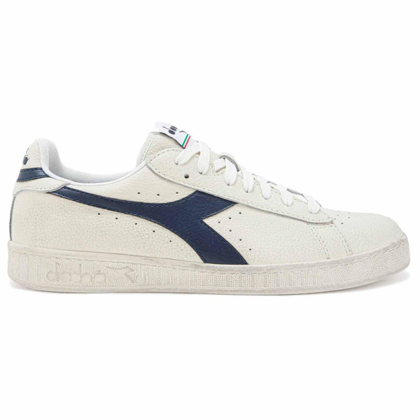 Diadora Game L Low Waxed Leather Trainers in White/Blue Caspian Sea 501.178301