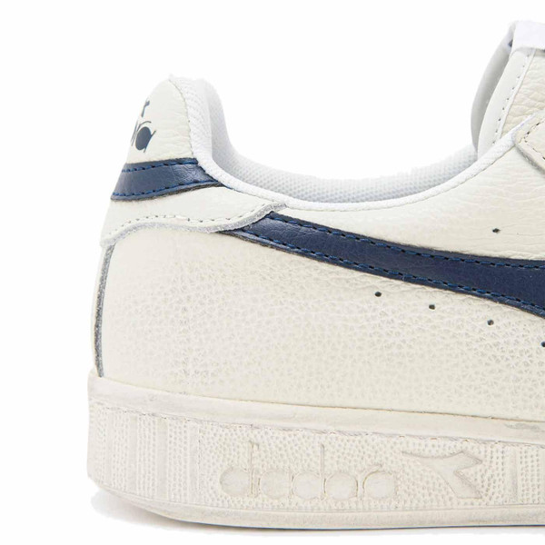 Diadora Game L Low Waxed Leather Retro 80s Trainers in White/Blue Caspian Sea 501.178301