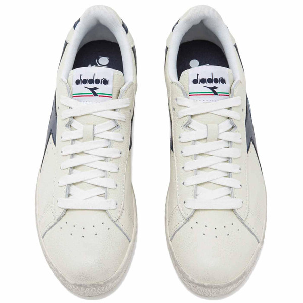 Diadora Game L Low Waxed Leather Retro Casuals Trainers in White/Blue Caspian Sea 501.178301