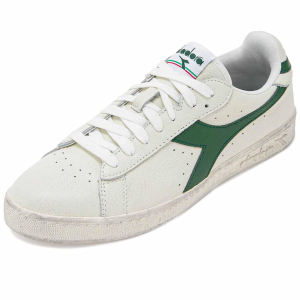 Diadora Game L Low Waxed Leather Retro Trainers in White/Foliage Green 501.178301