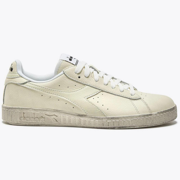 Diadora Game L Low Waxed Leather Trainers in White / White / White - Main Side View