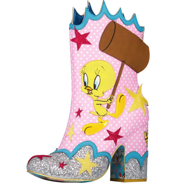 Irregular Choice Womens Loony Tunes Sufferin Succotash Zip Back High Heel Calf Length Boots