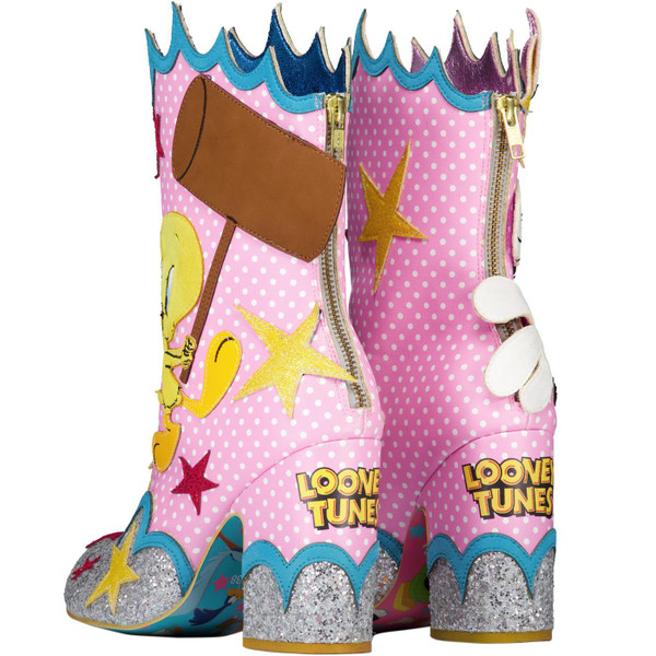 Irregular Choice Womens Loony Tunes Sufferin Succotash Zip Back High Heel Calf Length Boots