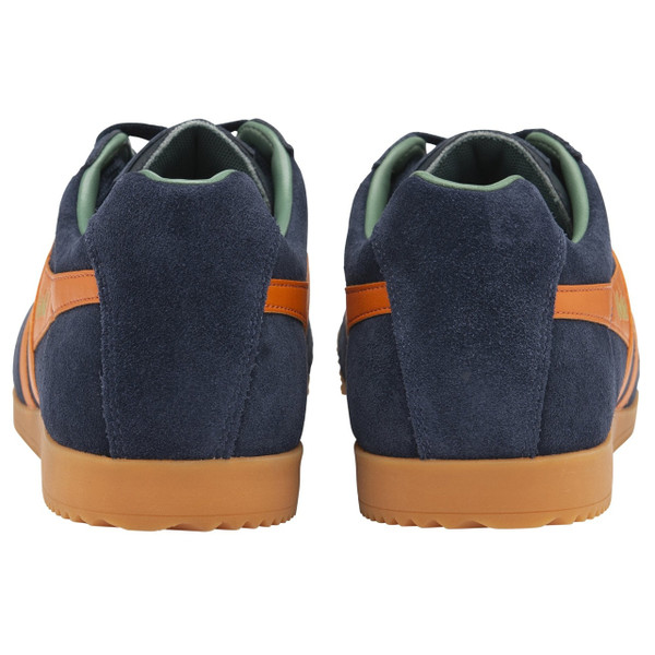 Gola Classics Harrier Suede Men's Retro Trainers in Navy / Moody Orange / Sage - Pair of trainers from behind