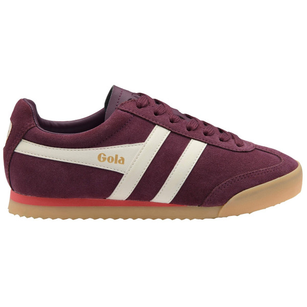 Gola Women's Apollo Retro Suede Trainers in Windsor Wine / Off White / Coral / Gum - Single trainer side view straight