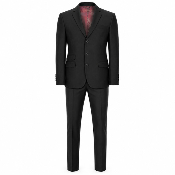 Madcap England Carter Mod Suit in Black with 3 Button Blazer Jacket and Frogmouth Pocket Slim Leg Trousers