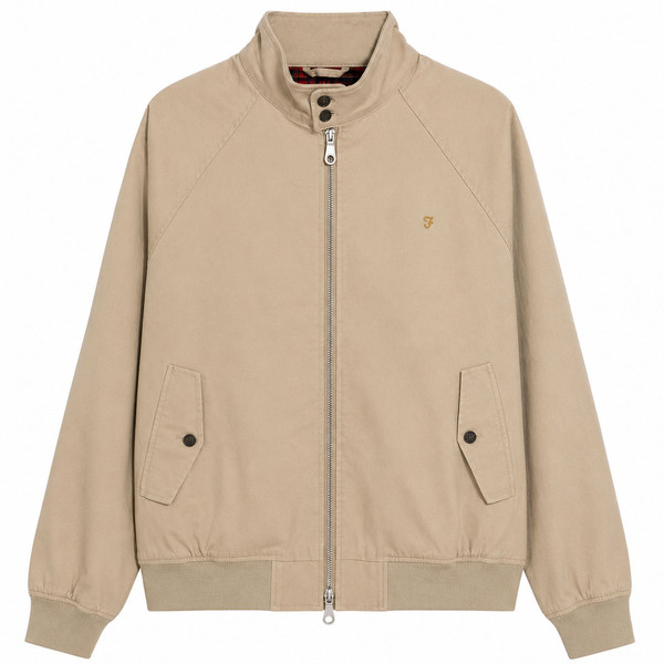Farah Walt Cotton Twill Harrington Jacket in Beige - Front Flat