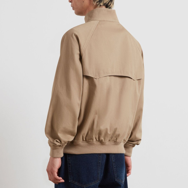Model Wearing Farah Walt Cotton Twill Harrington Jacket in Beige - Back 