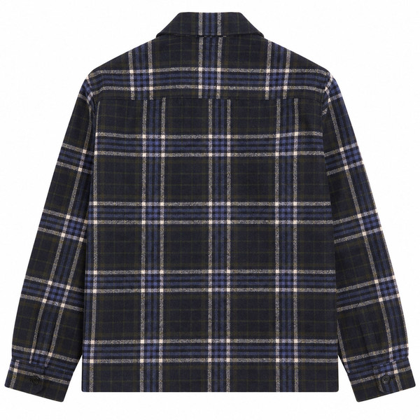Back of Farah Asher Wool Blend Zip Through Check Overshirt in True Navy